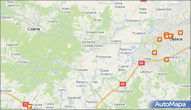 mapa Przyborów gmina Czarna, Przyborów gmina Czarna na mapie Targeo