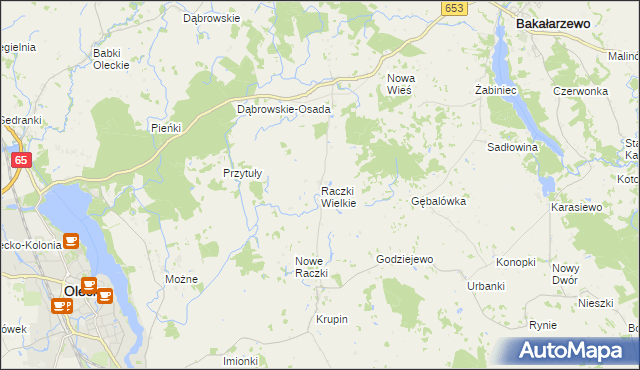 mapa Raczki Wielkie, Raczki Wielkie na mapie Targeo