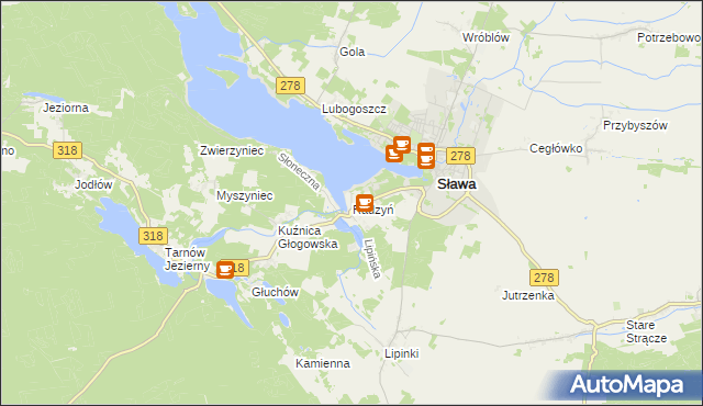 mapa Radzyń gmina Sława, Radzyń gmina Sława na mapie Targeo