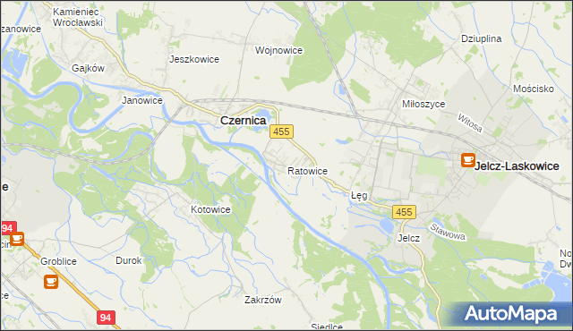 mapa Ratowice gmina Czernica, Ratowice gmina Czernica na mapie Targeo