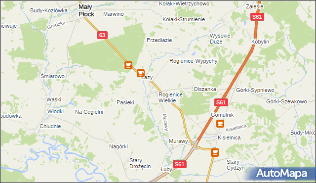 mapa Rogienice Wielkie, Rogienice Wielkie na mapie Targeo