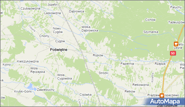 mapa Rojków gmina Poświętne, Rojków gmina Poświętne na mapie Targeo