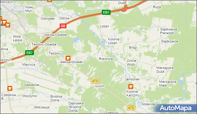 mapa Rokitnica gmina Łask, Rokitnica gmina Łask na mapie Targeo