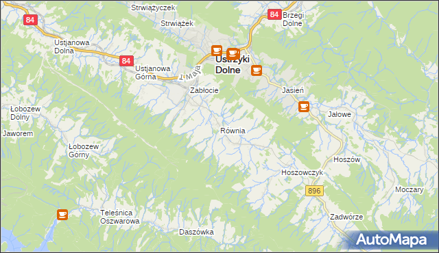 mapa Równia gmina Ustrzyki Dolne, Równia gmina Ustrzyki Dolne na mapie Targeo