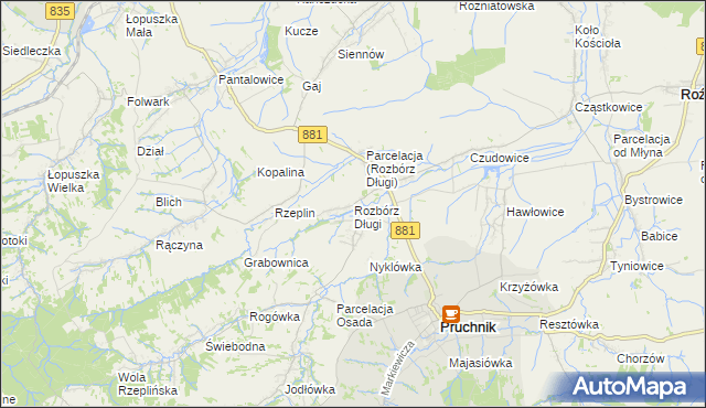mapa Rozbórz Długi, Rozbórz Długi na mapie Targeo