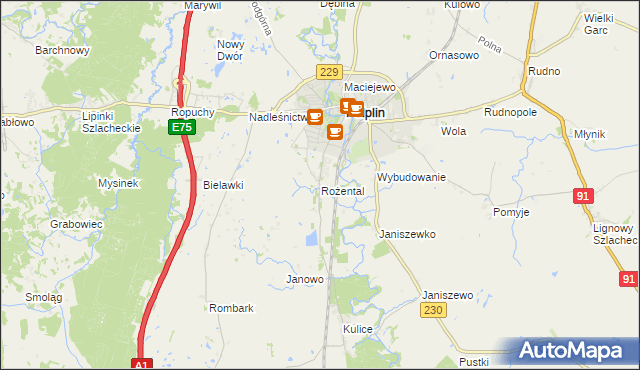 mapa Rożental gmina Pelplin, Rożental gmina Pelplin na mapie Targeo