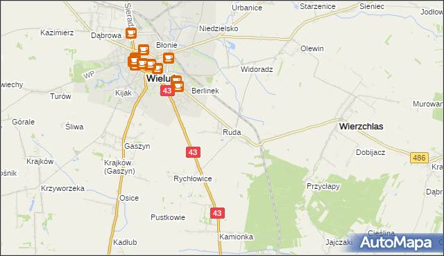 mapa Ruda gmina Wieluń, Ruda gmina Wieluń na mapie Targeo