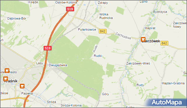 mapa Rudki gmina Zakrzówek, Rudki gmina Zakrzówek na mapie Targeo