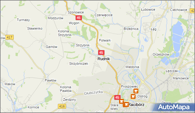 mapa Rudnik powiat raciborski, Rudnik powiat raciborski na mapie Targeo