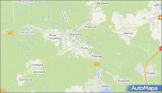 mapa Rudy gmina Kuźnia Raciborska, Rudy gmina Kuźnia Raciborska na mapie Targeo