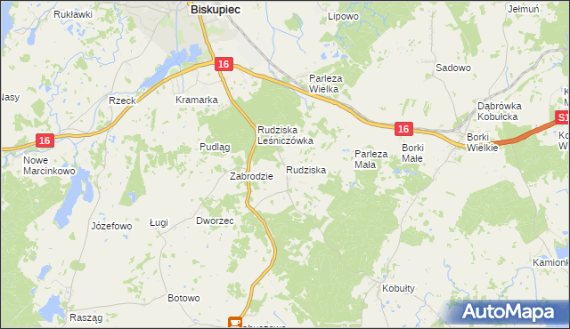 mapa Rudziska gmina Biskupiec, Rudziska gmina Biskupiec na mapie Targeo