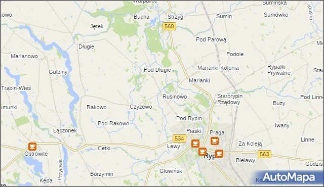 mapa Rusinowo gmina Rypin, Rusinowo gmina Rypin na mapie Targeo