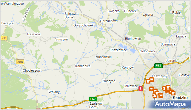 mapa Ruszowice gmina Kłodzko, Ruszowice gmina Kłodzko na mapie Targeo