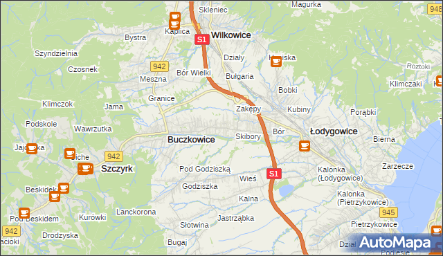 mapa Rybarzowice, Rybarzowice na mapie Targeo