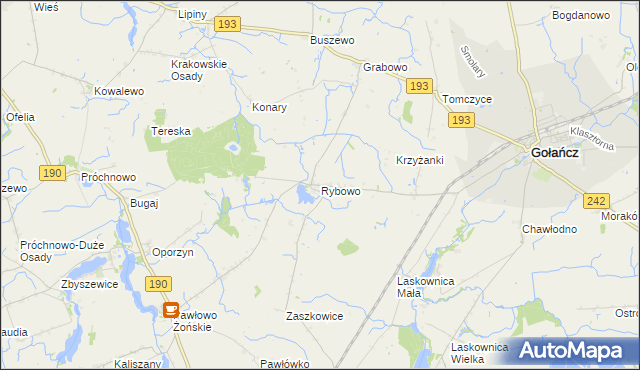 mapa Rybowo gmina Gołańcz, Rybowo gmina Gołańcz na mapie Targeo