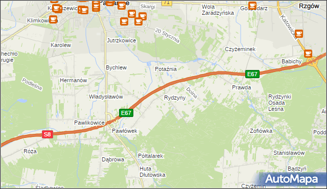 mapa Rydzyny, Rydzyny na mapie Targeo