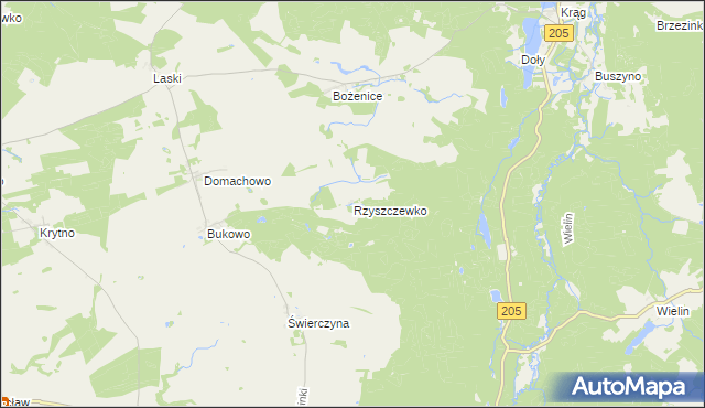 mapa Rzyszczewko gmina Polanów, Rzyszczewko gmina Polanów na mapie Targeo