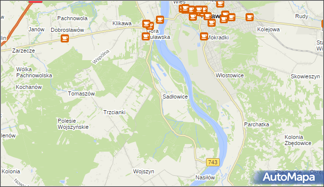 mapa Sadłowice gmina Puławy, Sadłowice gmina Puławy na mapie Targeo