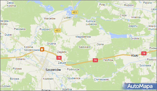 mapa Sadykierz gmina Szczerców, Sadykierz gmina Szczerców na mapie Targeo