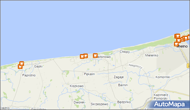 mapa Sarbinowo gmina Mielno, Sarbinowo gmina Mielno na mapie Targeo