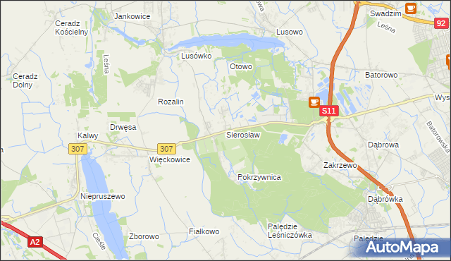 mapa Sierosław gmina Tarnowo Podgórne, Sierosław gmina Tarnowo Podgórne na mapie Targeo