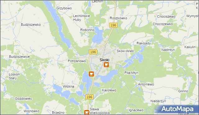 mapa Skoki powiat wągrowiecki, Skoki powiat wągrowiecki na mapie Targeo