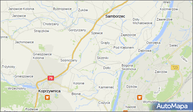 mapa Skotniki gmina Samborzec, Skotniki gmina Samborzec na mapie Targeo