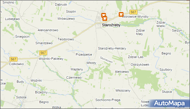 mapa Słomkowo gmina Staroźreby, Słomkowo gmina Staroźreby na mapie Targeo