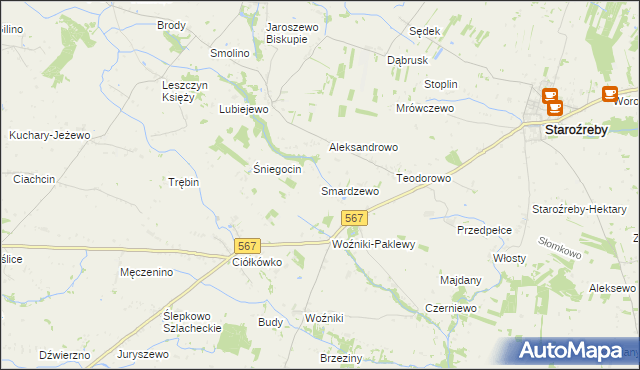 mapa Smardzewo gmina Staroźreby, Smardzewo gmina Staroźreby na mapie Targeo