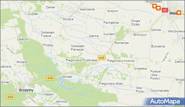 mapa Sobiesęki gmina Brzeziny, Sobiesęki gmina Brzeziny na mapie Targeo