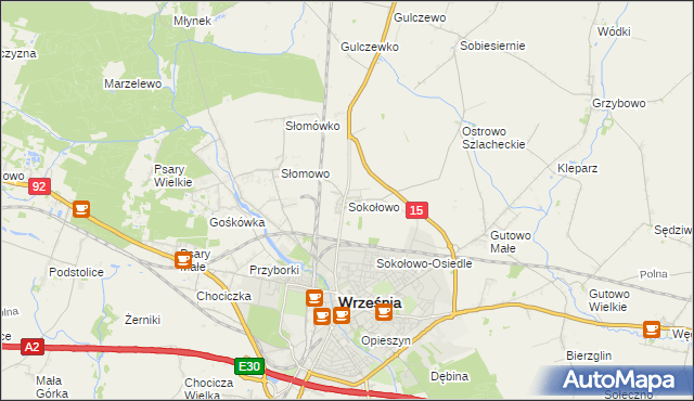 mapa Sokołowo gmina Września, Sokołowo gmina Września na mapie Targeo