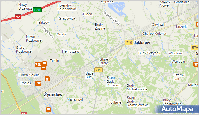 mapa Stare Budy gmina Jaktorów, Stare Budy gmina Jaktorów na mapie Targeo