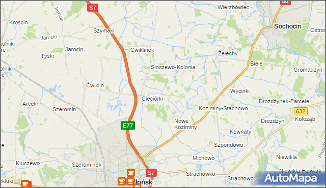 mapa Stare Koziminy, Stare Koziminy na mapie Targeo