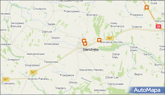 mapa Staroźreby, Staroźreby na mapie Targeo