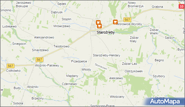 mapa Staroźreby-Hektary, Staroźreby-Hektary na mapie Targeo