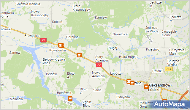 mapa Stary Adamów gmina Aleksandrów Łódzki, Stary Adamów gmina Aleksandrów Łódzki na mapie Targeo