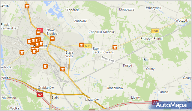 mapa Stok Lacki, Stok Lacki na mapie Targeo