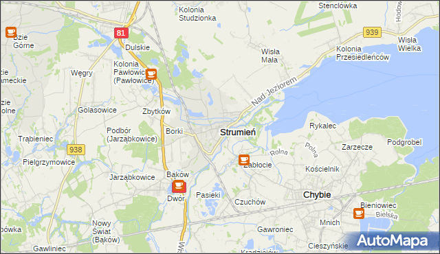 mapa Strumień powiat cieszyński, Strumień powiat cieszyński na mapie Targeo