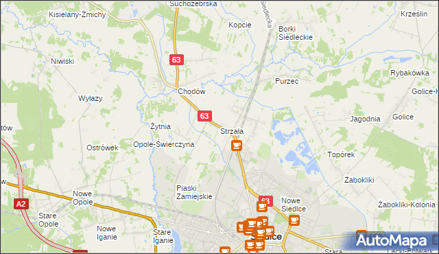 mapa Strzała gmina Siedlce, Strzała gmina Siedlce na mapie Targeo