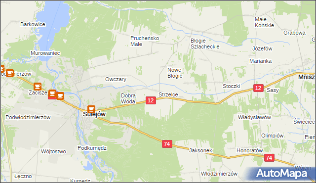 mapa Strzelce gmina Mniszków, Strzelce gmina Mniszków na mapie Targeo