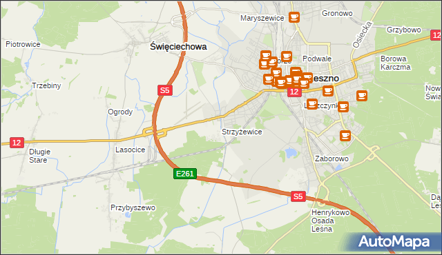 mapa Strzyżewice gmina Święciechowa, Strzyżewice gmina Święciechowa na mapie Targeo