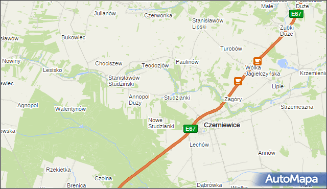 mapa Studzianki gmina Czerniewice, Studzianki gmina Czerniewice na mapie Targeo