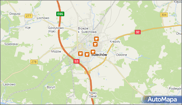 mapa Sulechów powiat zielonogórski, Sulechów powiat zielonogórski na mapie Targeo