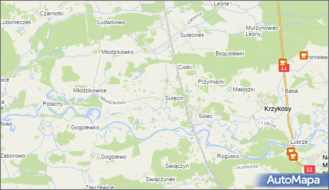 mapa Sulęcin gmina Krzykosy, Sulęcin gmina Krzykosy na mapie Targeo