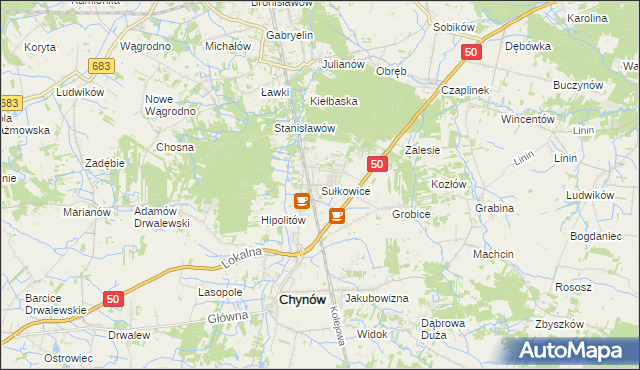 mapa Sułkowice gmina Chynów, Sułkowice gmina Chynów na mapie Targeo