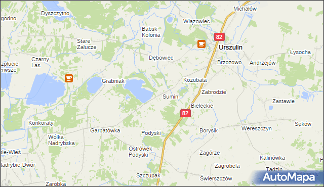 mapa Sumin gmina Urszulin, Sumin gmina Urszulin na mapie Targeo