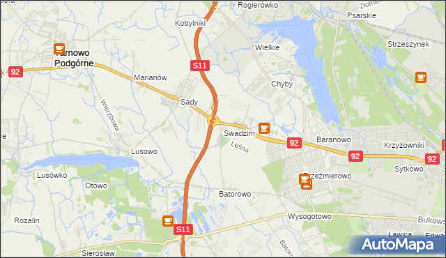 mapa Swadzim gmina Tarnowo Podgórne, Swadzim gmina Tarnowo Podgórne na mapie Targeo