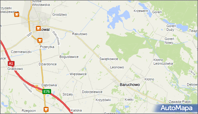 mapa Świątkowice gmina Baruchowo, Świątkowice gmina Baruchowo na mapie Targeo