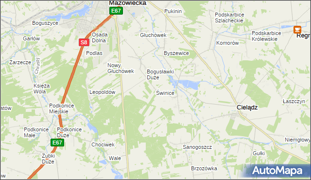 mapa Świnice gmina Rawa Mazowiecka, Świnice gmina Rawa Mazowiecka na mapie Targeo