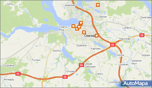 mapa Szafranki gmina Ostróda, Szafranki gmina Ostróda na mapie Targeo